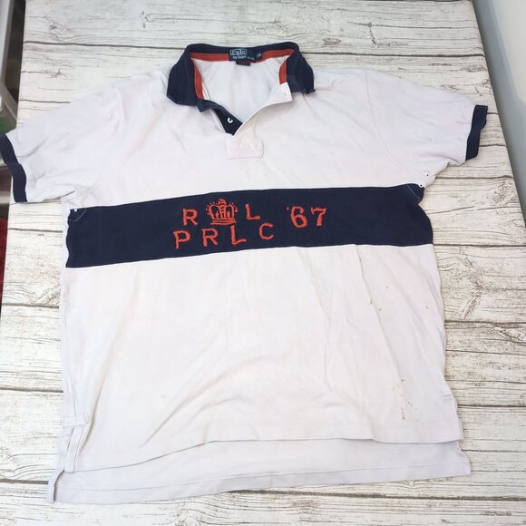 Polo Ralph Lauren Rugby Shirt White Navy Stripe PRLC 67 Patch – Men’s XXL - Picture 1 of 8